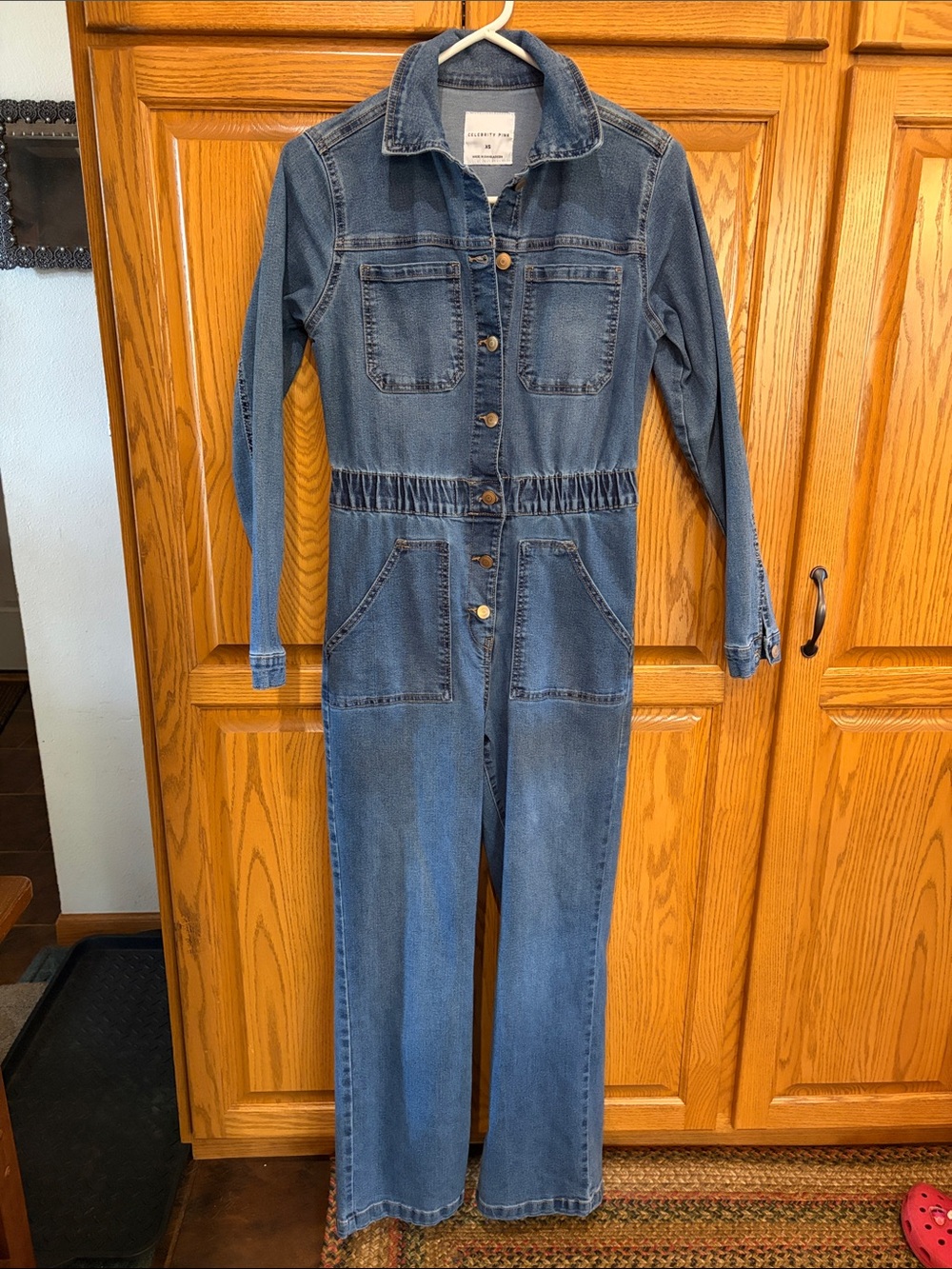 Celebrity Pink Women's Blue Denim Jean Overall Jumpsuit